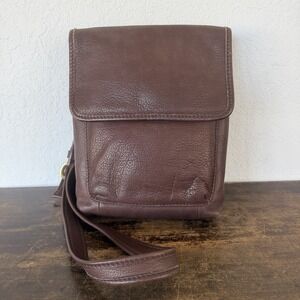 FOSSIL VTG Brown Pebble Leather Organizer Messenger Crossbody Bag Purse 75082